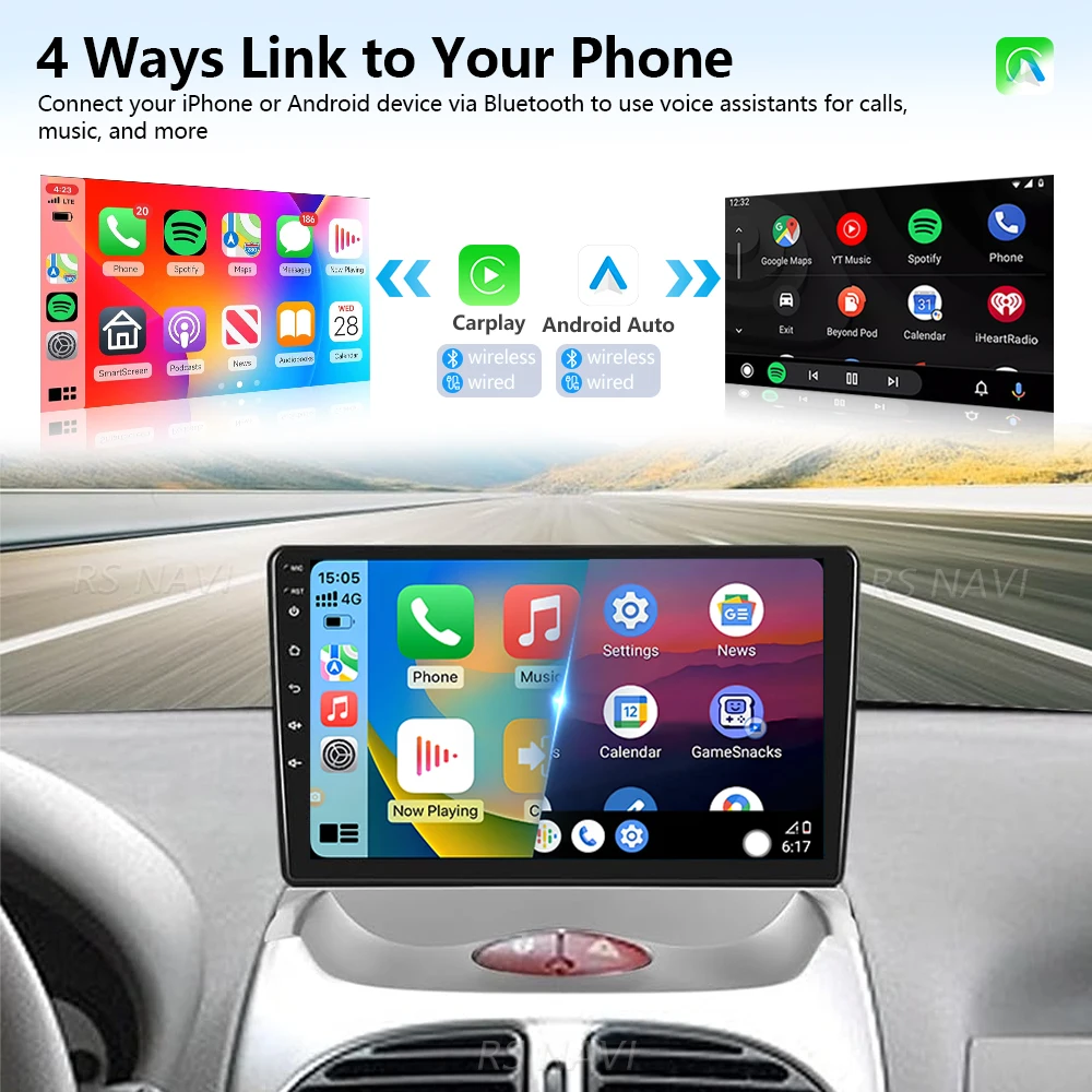 Фото Для Peugeot 206 (2004-2008) и Citroen C2 (2006-2013) — Автомагнитола с экраном 2K, Android 16, Snapdragon, CarPlay и Auto, Plug and Play №3