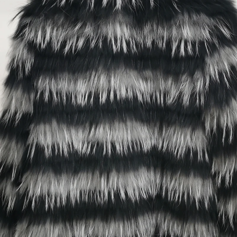 100% True Fox Fur Women's Fashion Natural Silver Fox Fur Coat Contrast Winter Short Jacket Striped Fur Fluffy Casual Coat enlarge