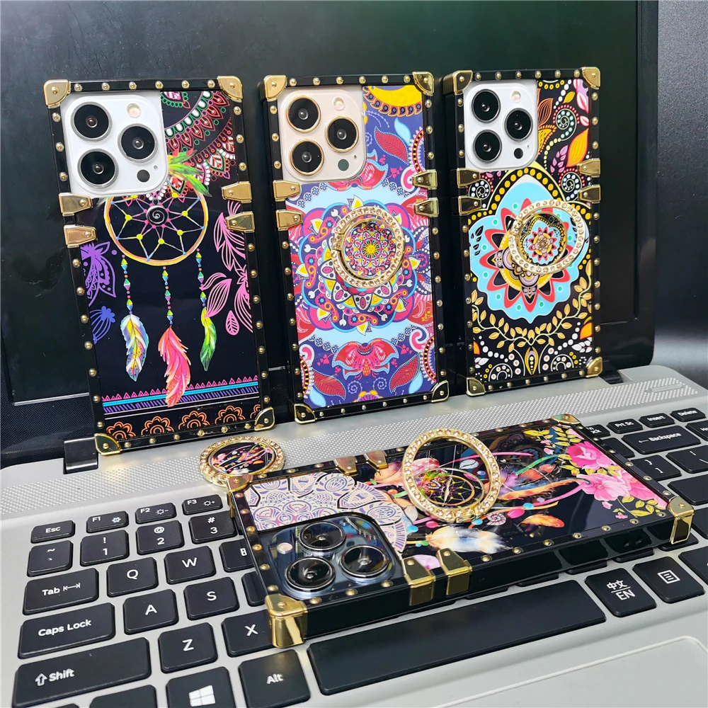 Блестящий квадратный цветочный чехол с красочным рисунком перьев для OPPO A1 PRO A78 A58 A57 A96 A36 A76 A95 A55 A94 A74 A54 A15 A93