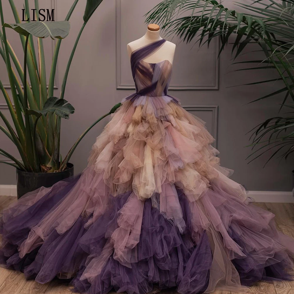 

LISM ТРАПЕЦИЕВИДНОЕ бальное платье на одно плечо, милое Тюлевое фиолетовое вечернее платье без бретелек, длина до пола 2024, женское платье