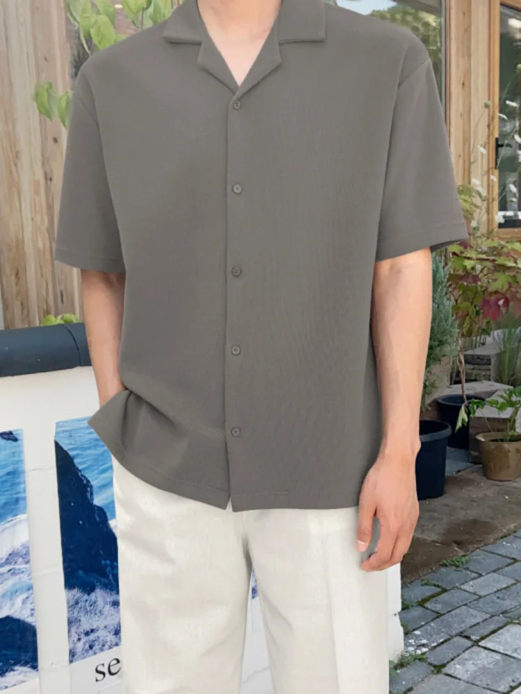 

SYUHGFA 2022 Summer Short Sleeve Solid Color Slit T Shirt For Men Loose Casual Korea Style All-match T Shirt Tops Men Clothing