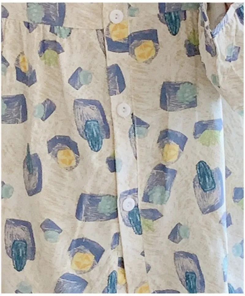 Girls' Cotton Clothes Cardigan V-neck Nine Minutes Two Pieces Young Women Thin Sweet And Lovely Spring And Autumn Pajamas 2022