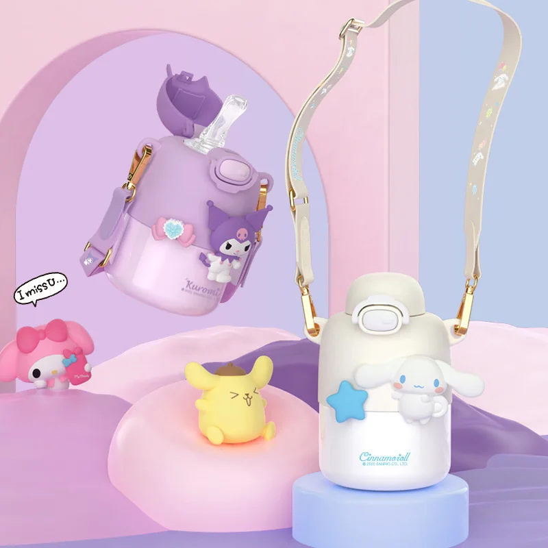 

Kawaii Sanrio Thermos Cup Cinnamoroll MyMelody Kuromi Cute Water Cup Student Creative Children Drinking Cup with Straw Girl Gift