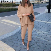 maxi office suits oversized solid matching sets women casual loose lapel neck pant sets zanzea casual 2pcs harem long sleeve top