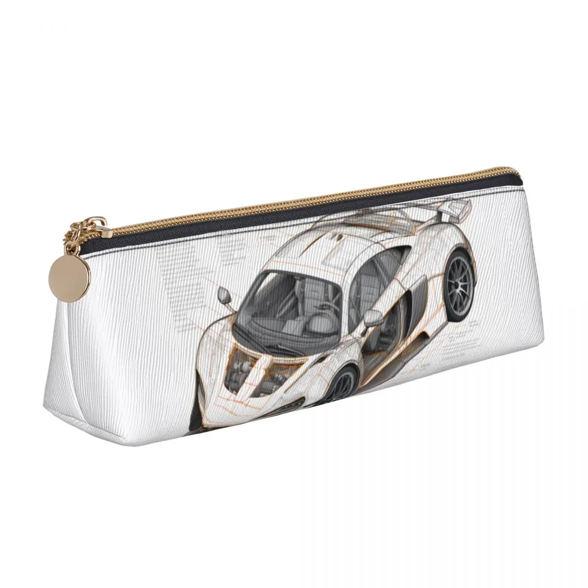 

Fantastic Sports Car Leather Pencil Case Drawings Sketch Style Cool Zipper Pencil Box University Boys Triangle Pen Organizer