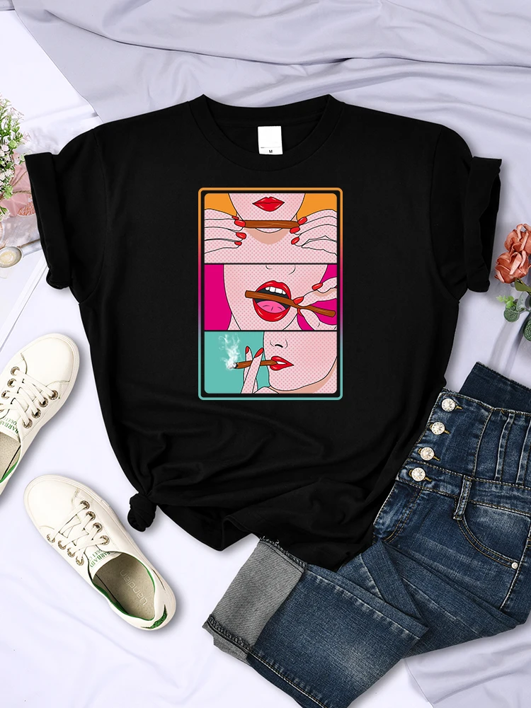 

Weed Lady Smokes Prints Woman T-Shirts Fashion Hip Hop Tee Clothes Creativity Funny Tops Street Casual Tee Shirt Women's Tshirt