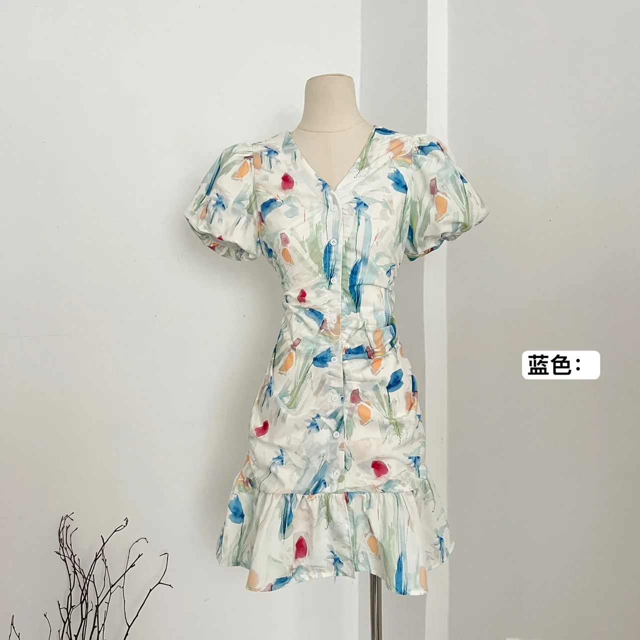 

Summer 2023 Dress for Women Short Sleeve Ruffle V-neck Sexy Midi Dress Single Breasted Elegant Dresses