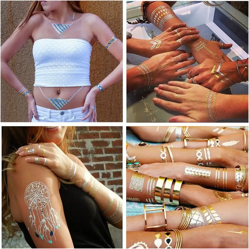 Новый боди арт поддельные ожерелья браслеты Временные татуировки металлические
