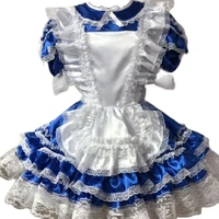 sissy blue dress with lace on the shoulders lovely fluffy cosplay suit can be customized