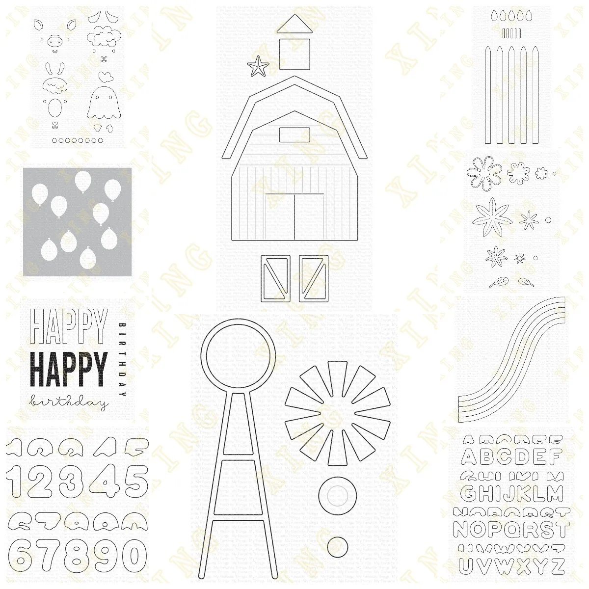 

Barn Windmill Wildflowers Happy Alphabet 2022 New Metal Cutting Dies Clear Stamps Stencil Scrapbooking Diy Decoration Embossing