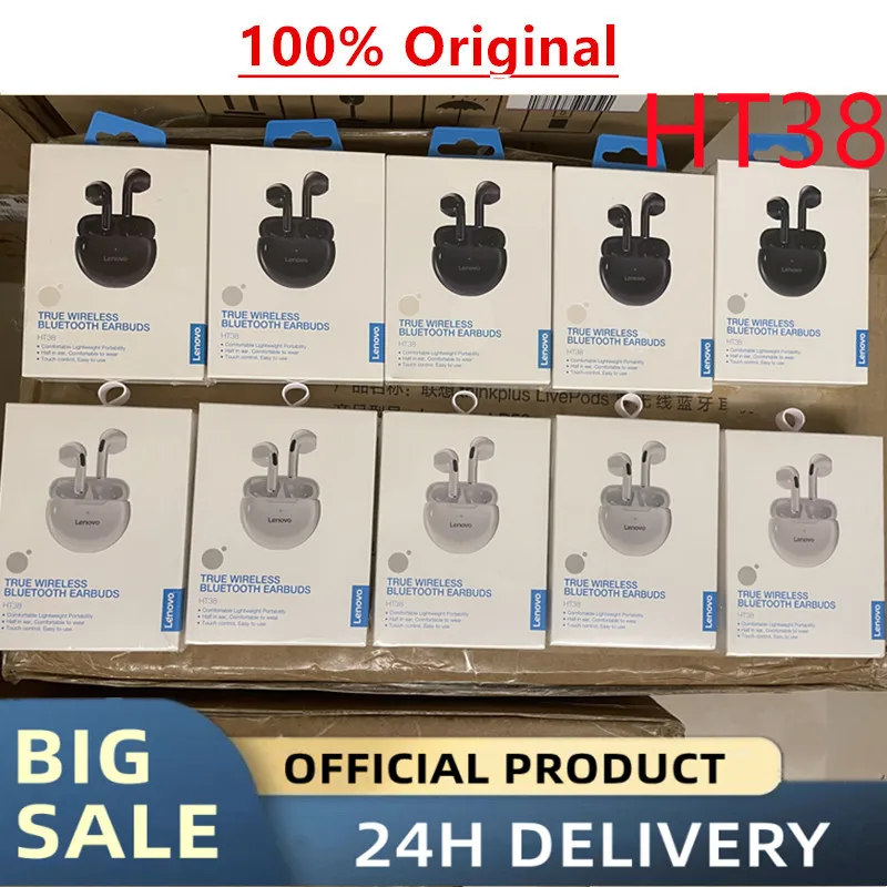 

Lenovo Original HT38 10pcs Bluetooth 5.0 Headphones Wireless Earphone Waterproof Sport Headset Noise Reduction Earbuds with Mic
