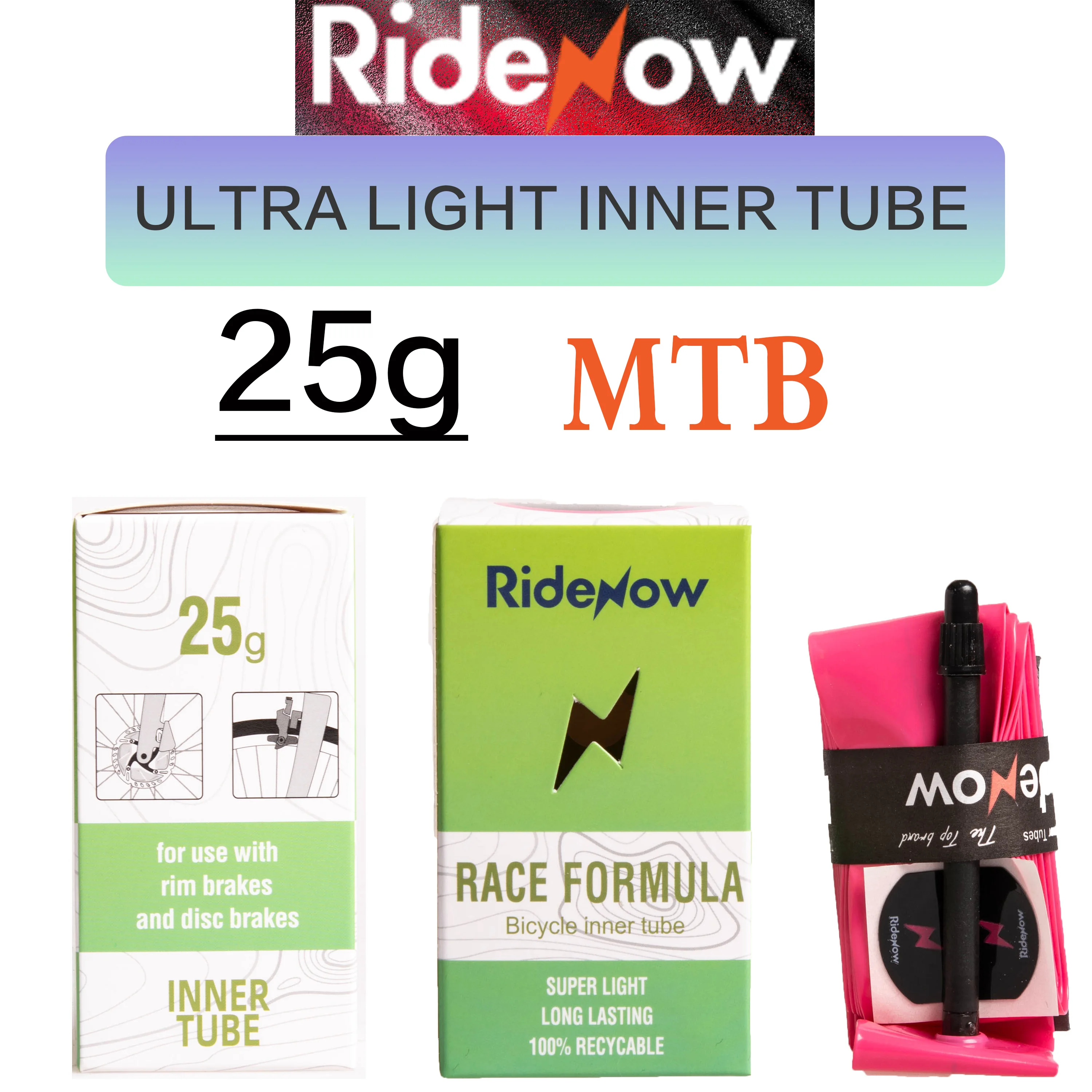 

RideNow Ultralight RACE FORMULA TPU Mountain Bike Inner Tube 19 20inch 26x1.5 1.9 2.0 2.5 29x1.9/2.5 FV MTB BIcycle Tube
