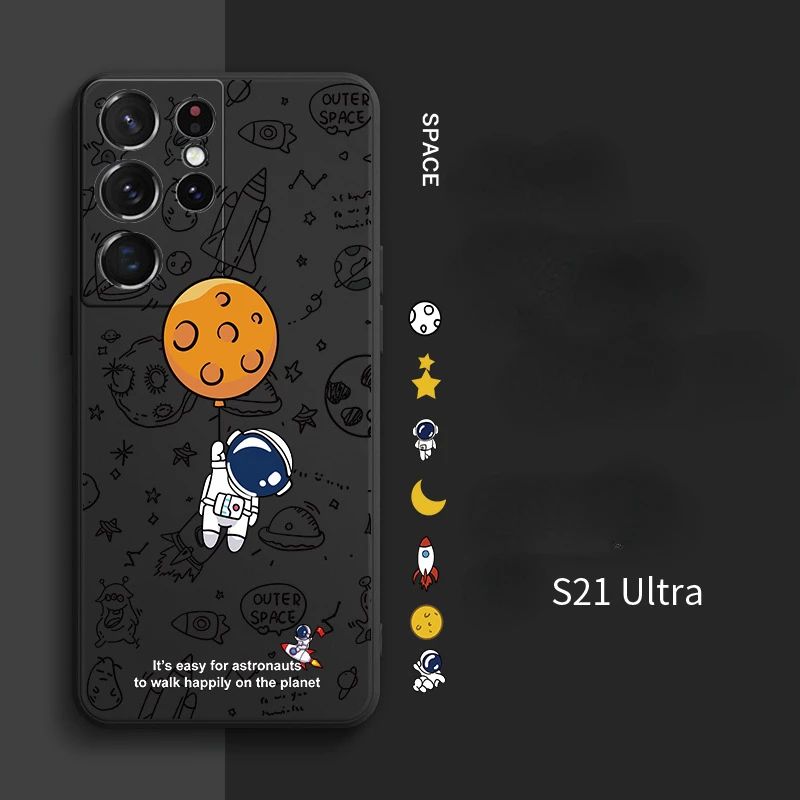 

Cute Cartoon Astronaut Phone Case for Samsung S22 S21 Ultra S20 FE A03 A73 All-Inclusive Liquid Silicone Protective Back Cover