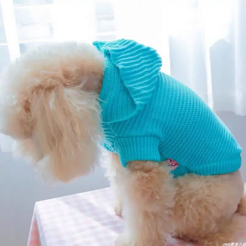 Вязаный шерстяной свитер с капюшоном для домашних животных кошек собак Радужный