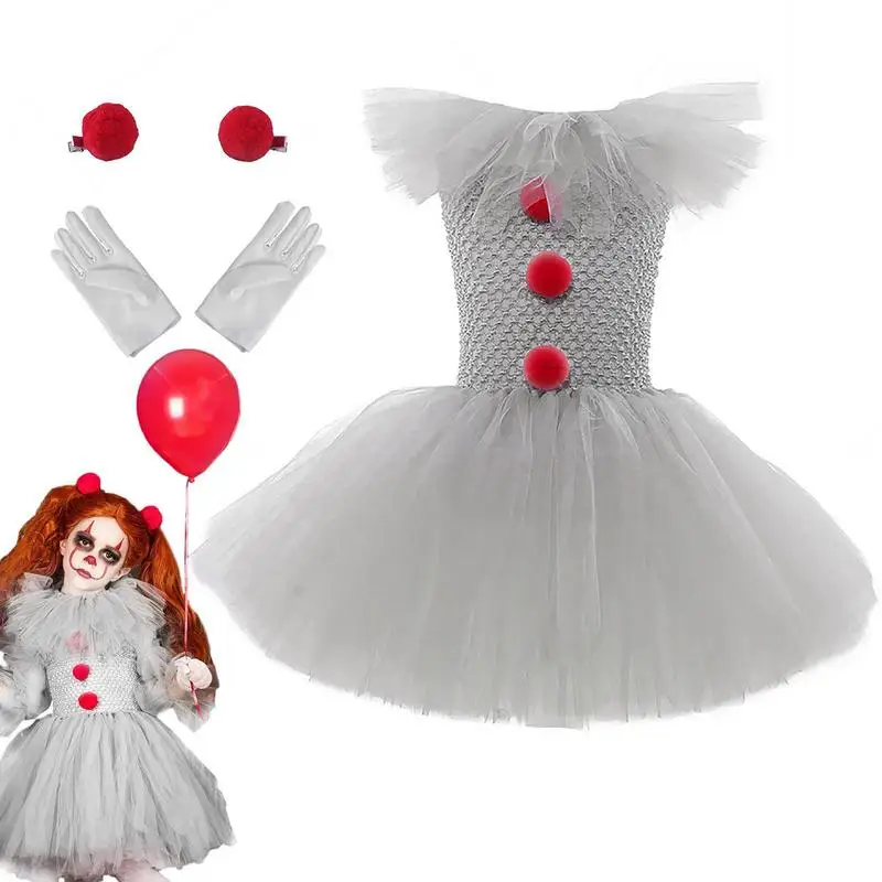 

Детский костюм на Хэллоуин, серое платье-пачка для девочек, детский косплей, страшный костюм клоуна, карнавальный, маскарадный