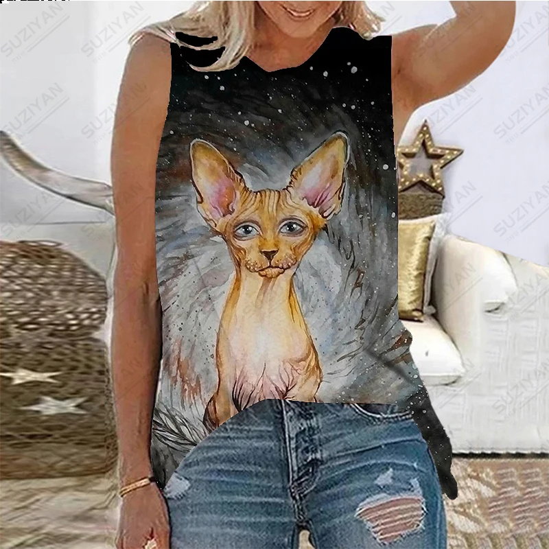 

Women's Summer Sleeveless Loose Relaxed Round Neck Pullover Top Daily Hot Sale 3D Printing New Hawaiian Original Style Large