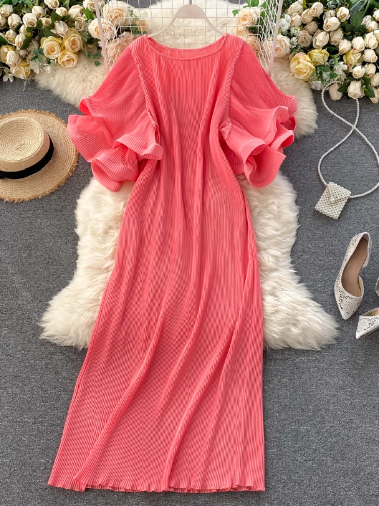 Женское плиссированное платье повседневное Двухслойное свободное средней длины