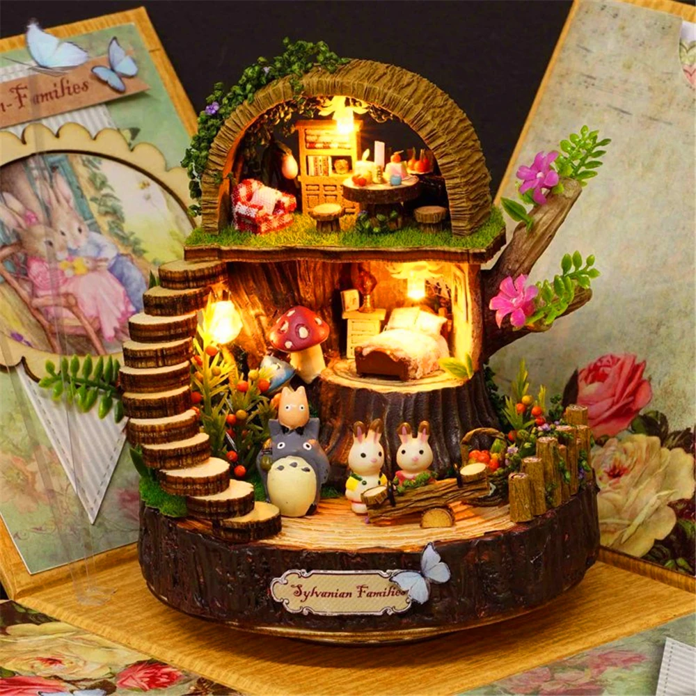 

My Neighbor Totoro Music Box DIY Handmade LED Castle In The Sky Children Toys Birthday Romantic Gift Valentine's Day Present