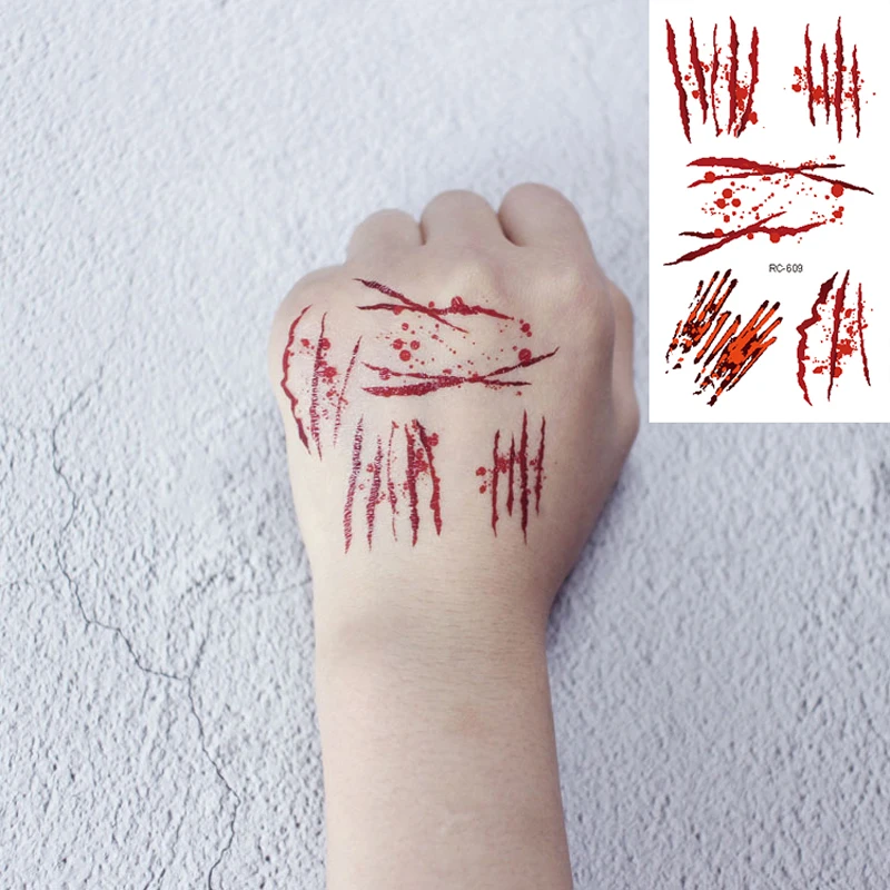 Тату-наклейки на Хэллоуин с кровавой раной |