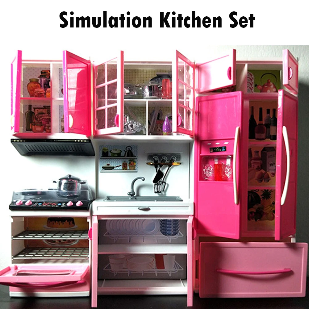 

Simulation Kitchen Set Children Pretend Play Cooking Cabinet Tools for Girl