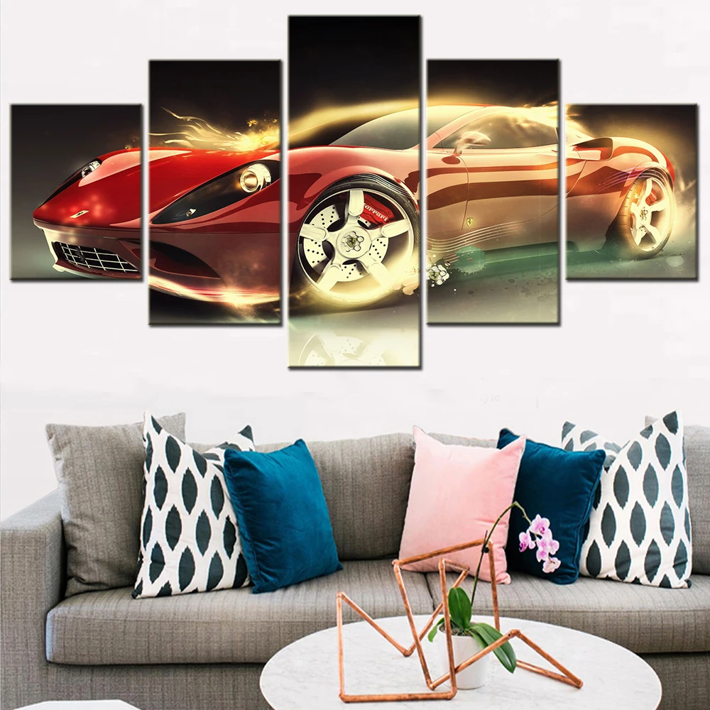 

Hd Printed 5 Pieces Canvas Paintings Premium Luxury Sports Car Red Ferrari Wall Art Pictures Home Decoration Posters On The Wall