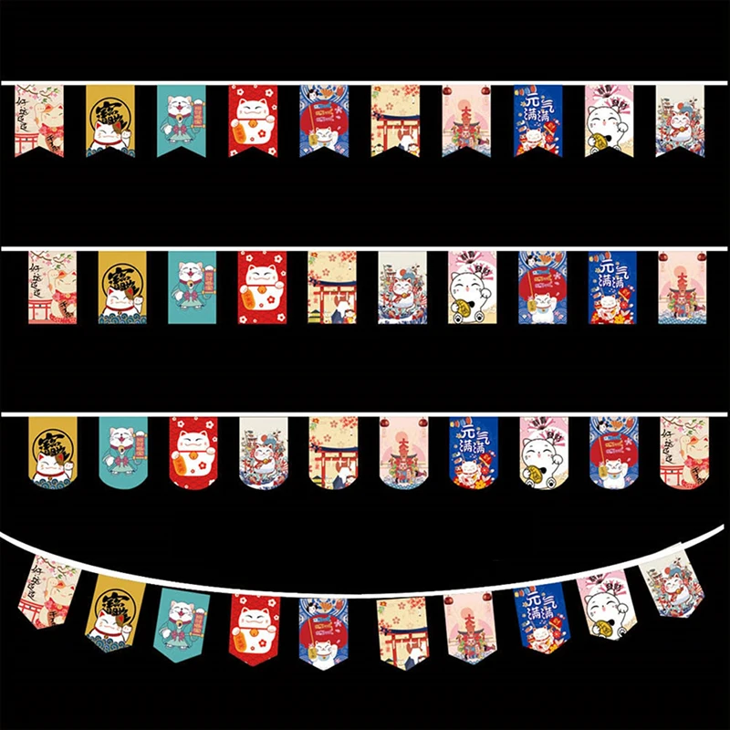 

Japanese Style Lucky Cat Hanging String Flag Sushi Restaurant Bunting Banners Izakaya House Birthday Party Wedding Decoration