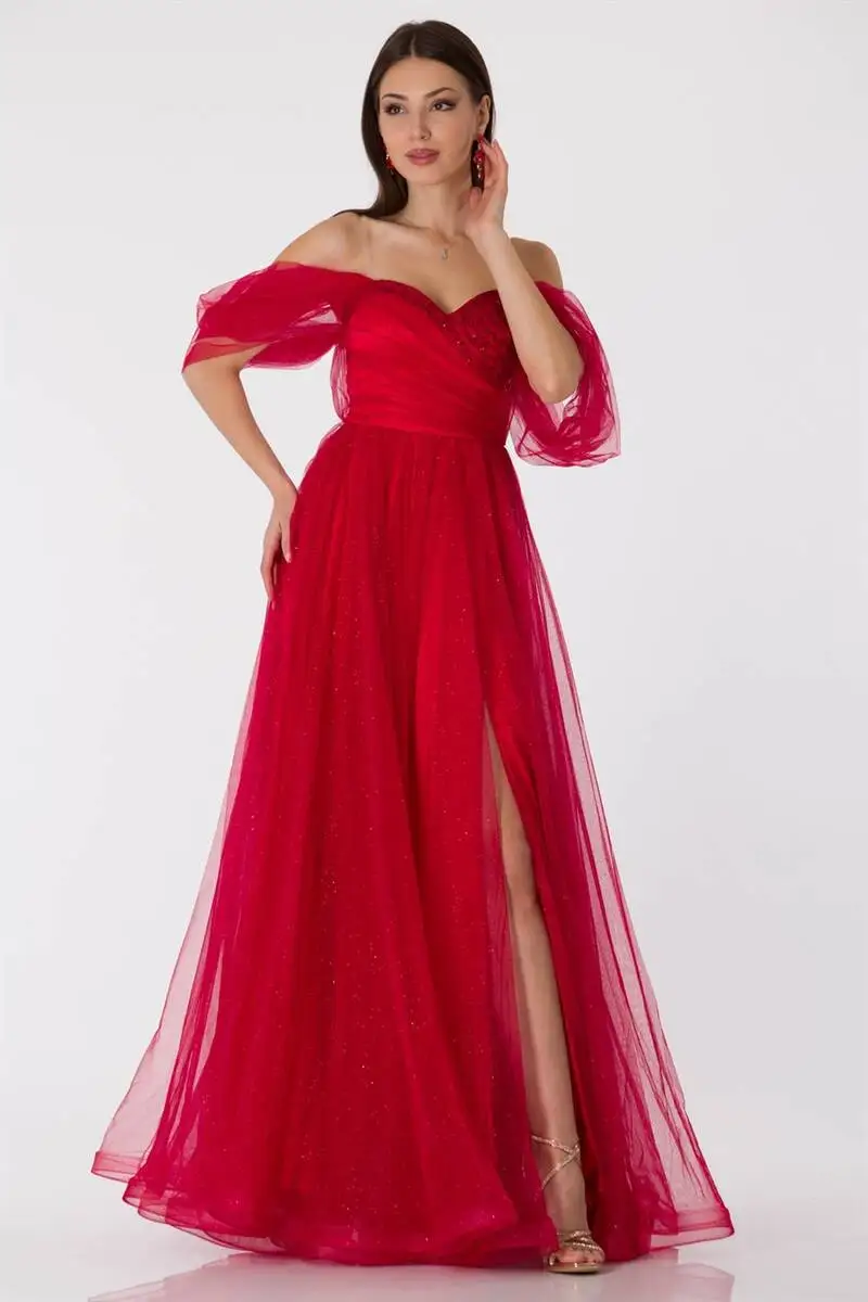 

Women's Luminous Slits Evening Dresses Red