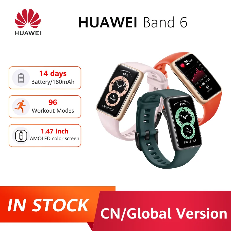 

IN STOCK Huawei Band 6 Smartband Blood Oxygen 1.47''AMOLED Band6 Heart Rate Tracker Sleep monitoring Band 6