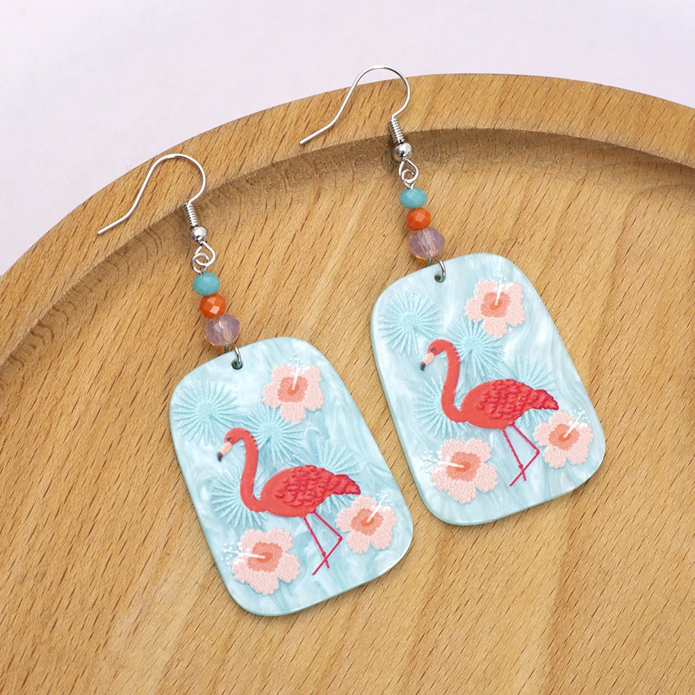 Модные горячие продажи синие акриловые серьги Relievo с принтом Фламинго женские
