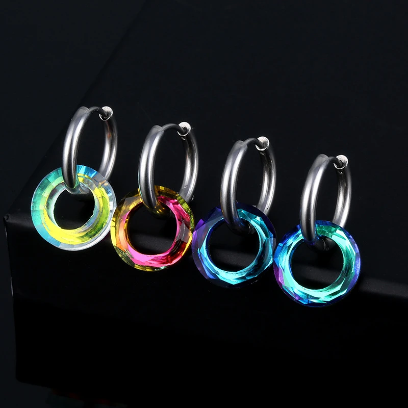 

Fashion Colorful Circle Ring Earrings For Women Female Charms Round 2022 Trendy Punk Stainless Steel Ear Jewelry Gift