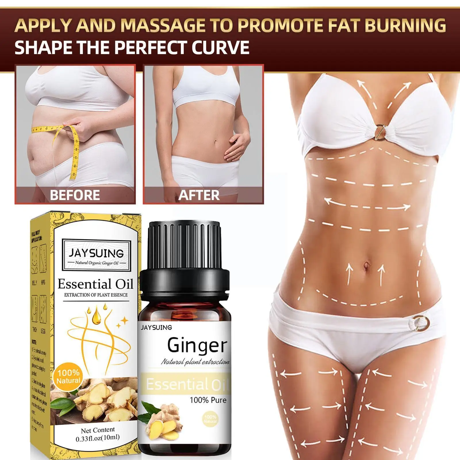 

10ML Natural Ginger Oil Lymphatic Drainage Therapy Oils Slim Essential Plant Anti Aging Full Oil Promote Metabolism Body Ma R7R2