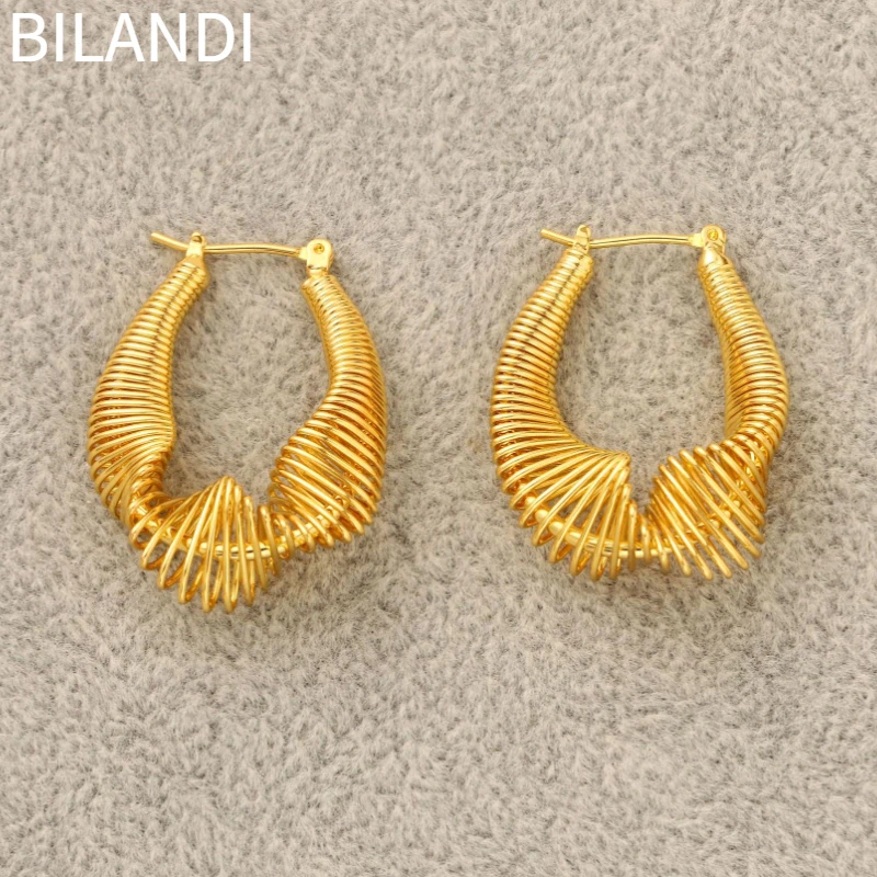 

Bilandi Modern Jewelry American and Europe Design Metal Earrings Cool Hip Hop Geometric Gold Color Drop Earrings For Women