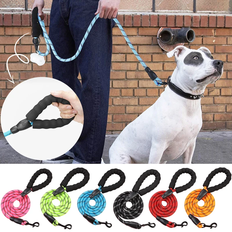 

150/200/300cm Nylon Strong Dog Leash Outdoor Training Reflective Pet Traction Rope Lead Chain for Drag Pull Tow Medium Large Dog