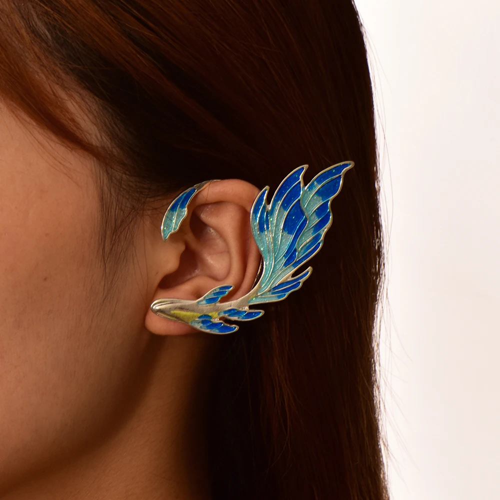 

Lost Lady 1Pcs Blue Painted Elf Ear Cuffs For Women Fish Animal Clip Earrings Fairy Wings Without Piercing Earring Jewelry Gifts