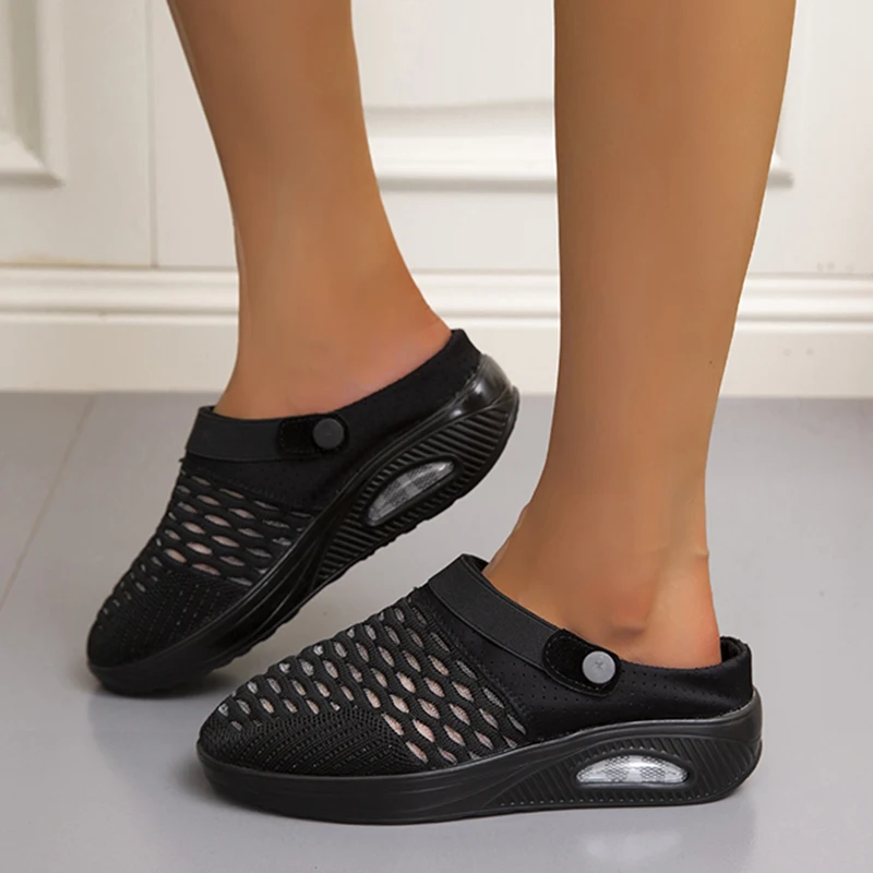 Rimocy Spring Summer Wedge Slippers Women Casual Platform Sandals Mesh Breathable Outdoor Walking Shoes Woman Air Cushion Slides