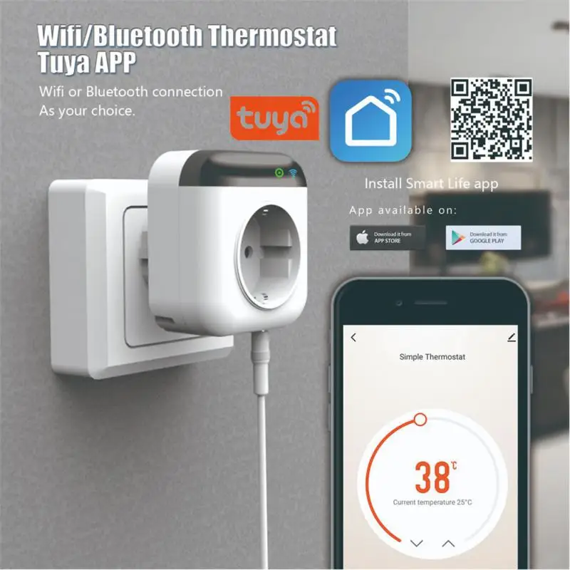 

Voice Control Thermostat Plug Outlet Wireless Plug-in Socket Programmable Temperature Controller Tuya Wifi 15a App Control