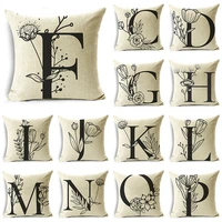 wzh 26 letter series simple strokes of flowers cushion cover sofa couch bedroom home decor pillowcase 40cm45cm and 50cm