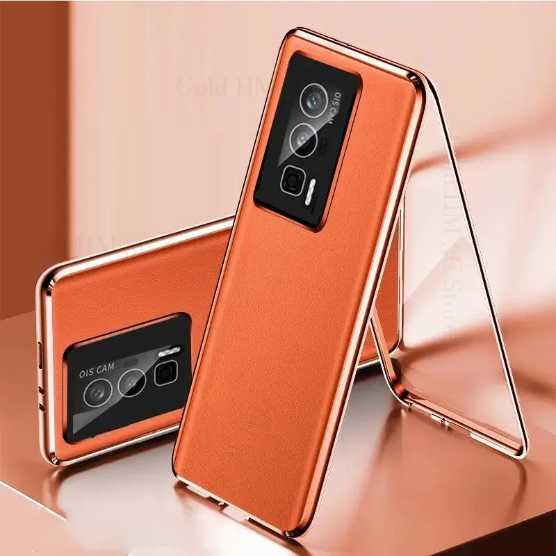 

For Redmi K60E K60 Pro Tempered Glass Leather Phone Case For Redmi Note 12 Pro Plus Double Sided Magnetic Absorption Flip Cover