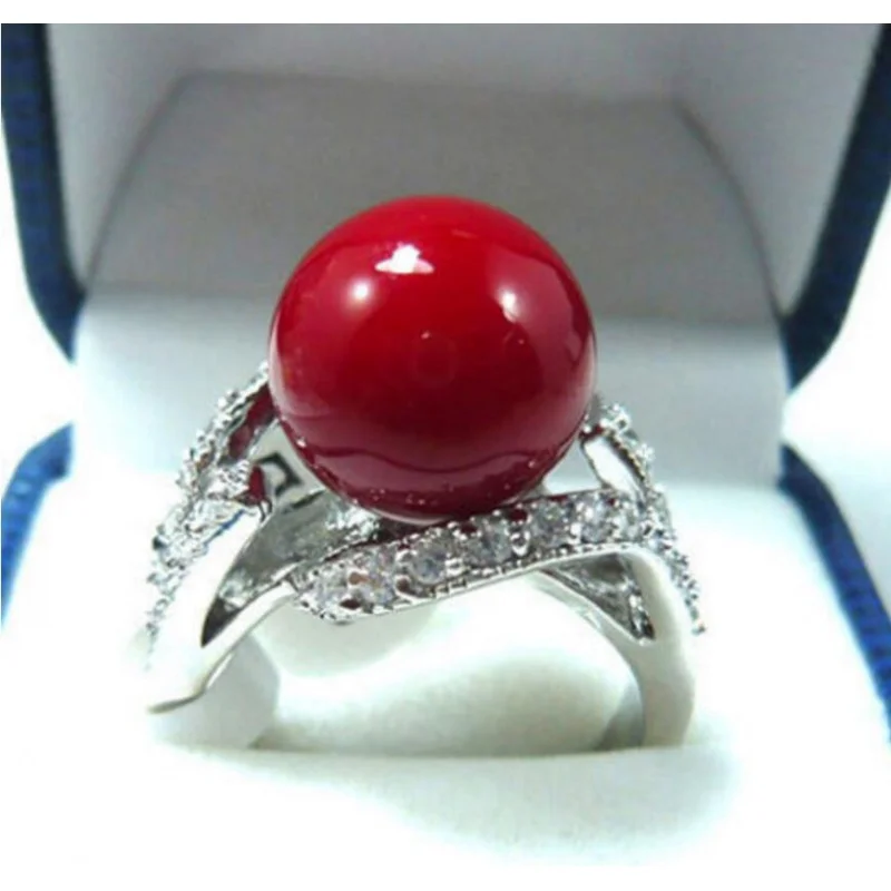

Fine jewelry Wonderful red coral bead woman's ring size 7 8 9 10 NEW style Fine jewel ore Noble Naturally