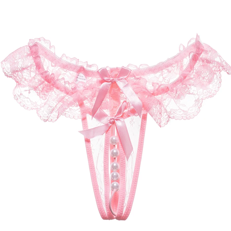 

Женские кружевные трусики размера плюс, сексуальное прозрачное нижнее белье, жемчужные массажные трусики, женские стринги с открытой проме...