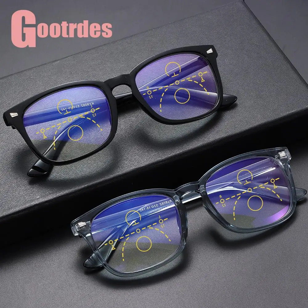 

New Progressive Multifocus Reading Glasses Anti Blue Light Presbyopic Glasses Spring Hinge Readers Far and Near Dual-use Eyewear