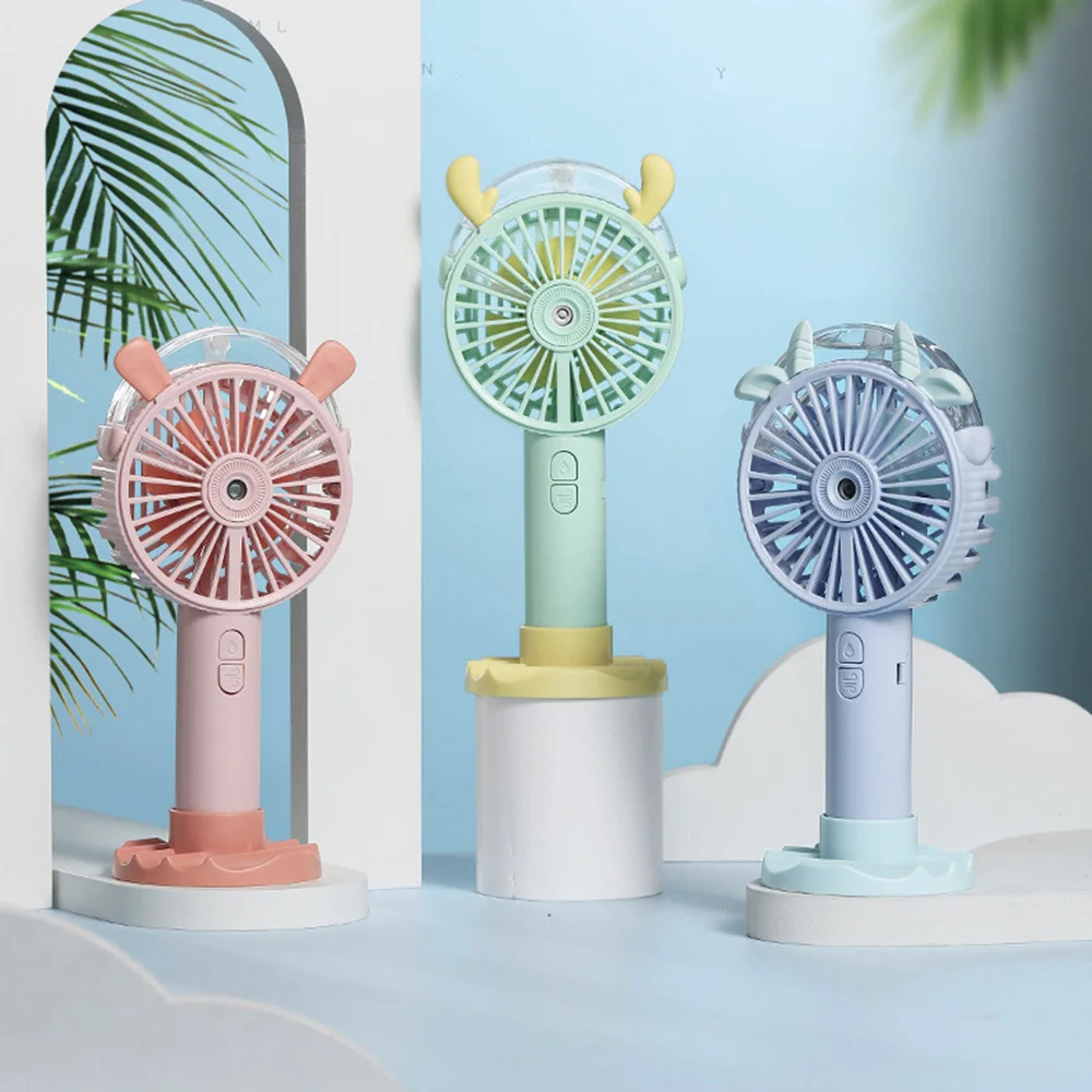 

Handheld Small Fan with Cell Phone Holder Hydrator Spray USB Charging Portable Colorful Desktop Fan Three Wind Speeds Adjustable
