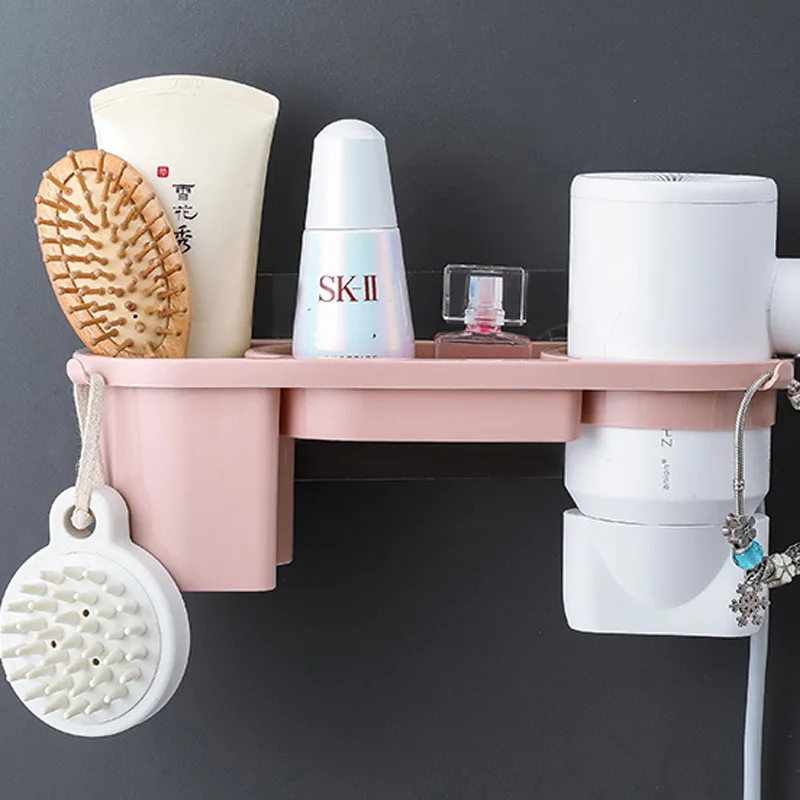 Держатель для сушки волос свободные руки коробка хранения плойка полка ванной