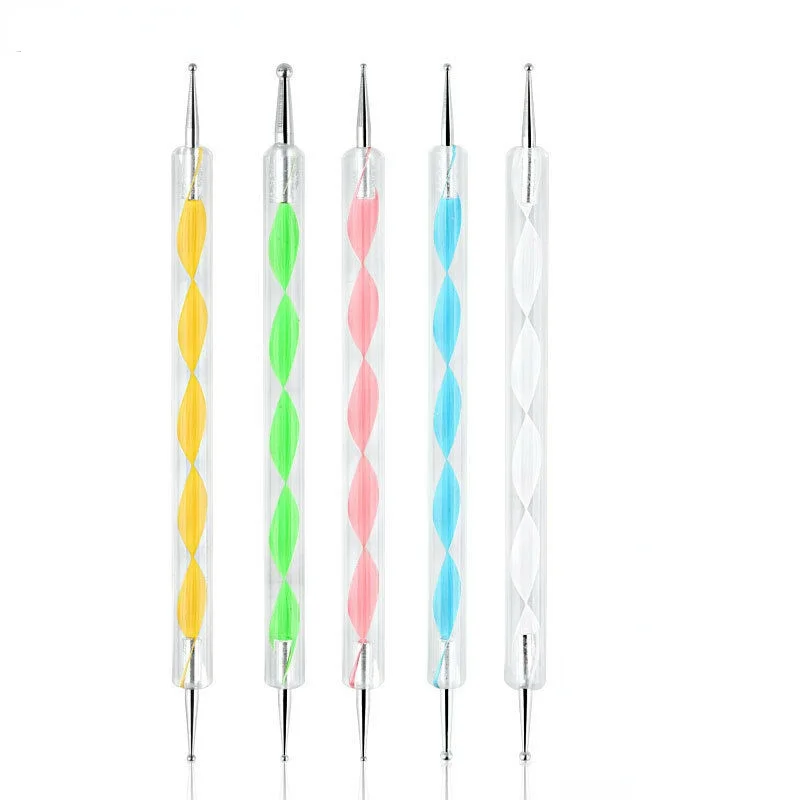 NEW 1pc Professional 2 Ways Nail Art Dotting Pen Plastic Swirl Wood Marbleizing Steel Dotting Rhinestones Manicure Tools