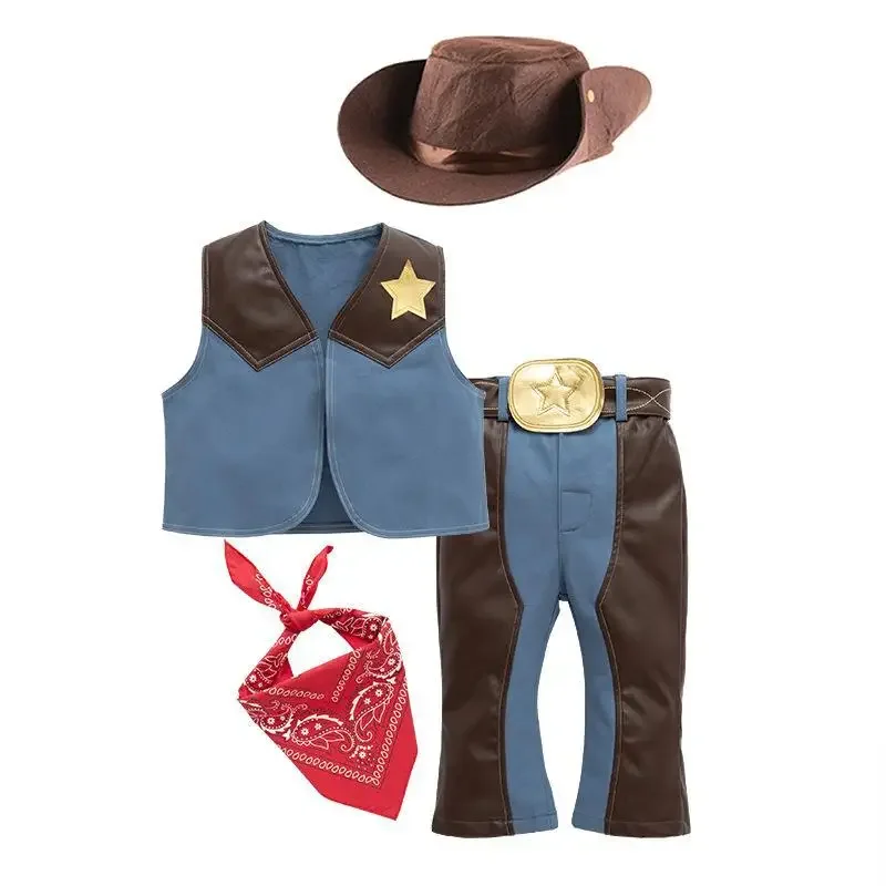 

Kids Girls Boys Western Cowboy Costumes Suede Fringed Vest Waistcoat with Cowboy Hat Set Halloween Carnival Cosplay Costumes