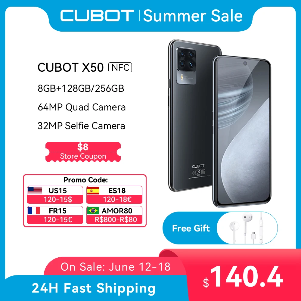 Cubot X50 Smartphone 8GB RAM 128/256GB ROM 64MP Quad Camera 6.67