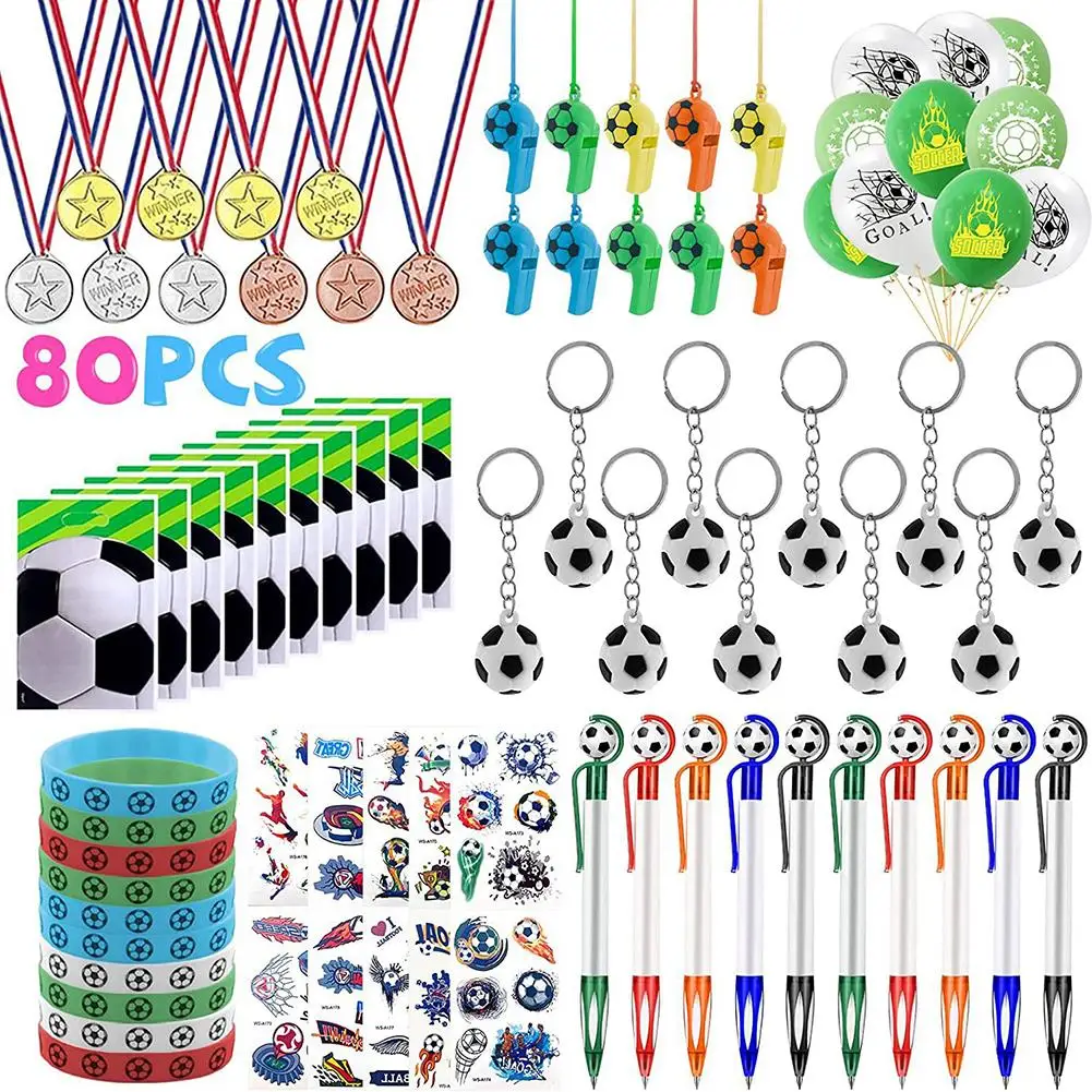 

2022 World Cup Soccer Cheer Set With Wristband Sticker Whistle Keychain for Kid Pinata Party Favors Football Party Decorations