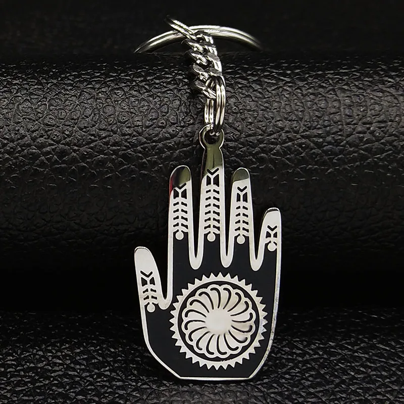 

Hamsa Hand Stainless Steel Key Chain Men Black Silver Color Key Chain Jewelry porte clefs K77591S08