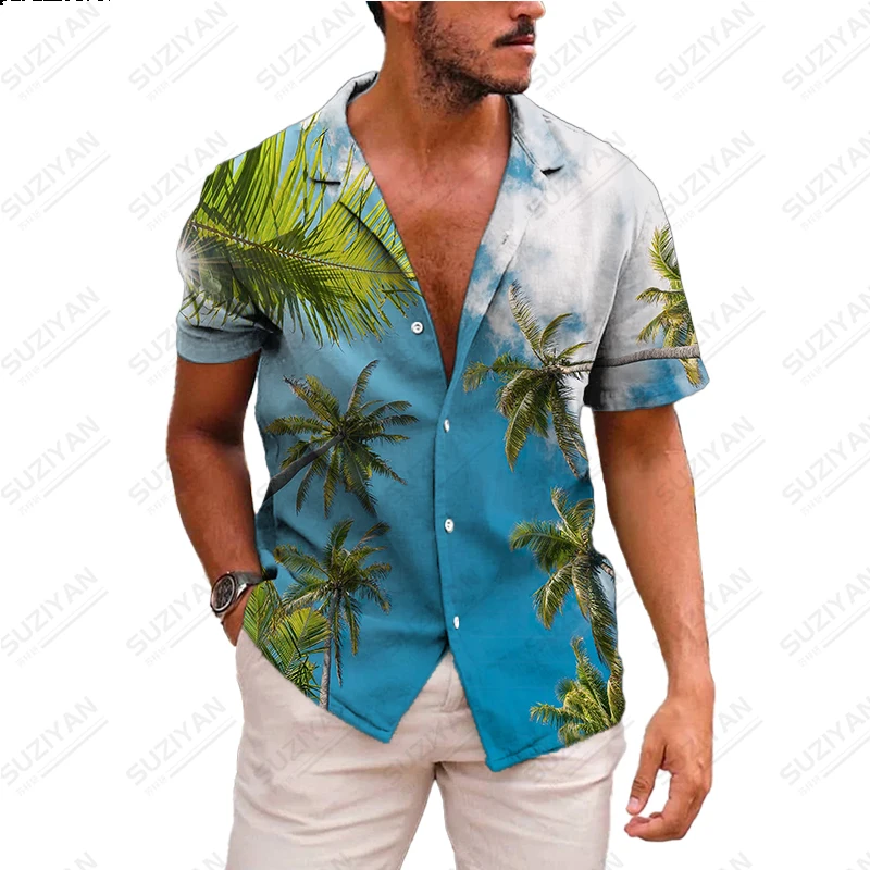 

Men's Short sleeved Shirt Thin T-shirt Men's Polo Shirt Youth Personality Top 3D Printing Casual Hawaiian Green Plant Pattern