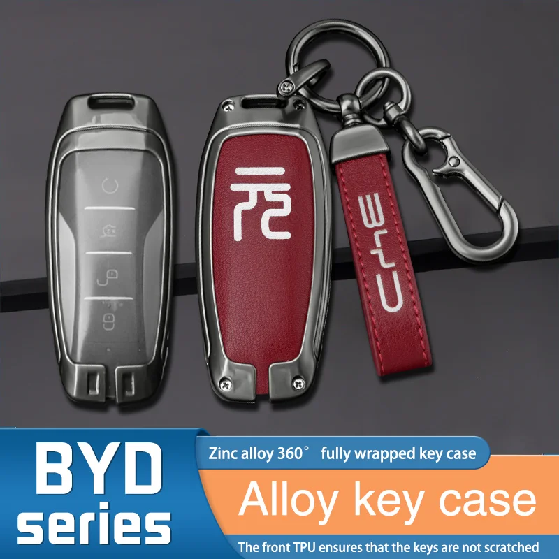

Zinc Alloy Car Key Case Full Cover Key Bag Shell Holder Protector Fob For BYD Yuan Ev 2020Dmi 2021 Auto Key Decoration Accessory